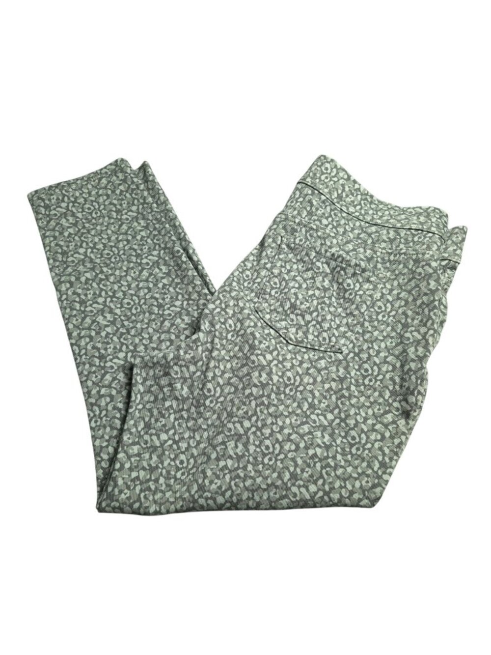 Time And Tru Womens Leopard Print Stretch Cropped Leggings L (12-14) Gray White